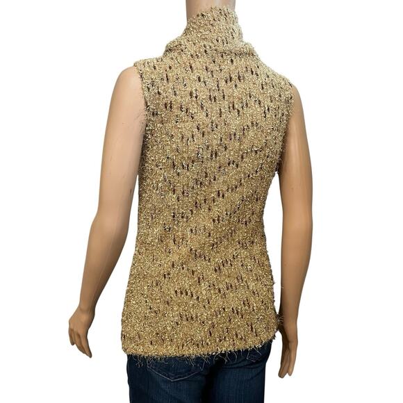 Y2K Fuzzy Knit Tank Top M/L Cowl Neck Casual Eclectic Artsy Boho Brown Stretch - Picture 3 of 8